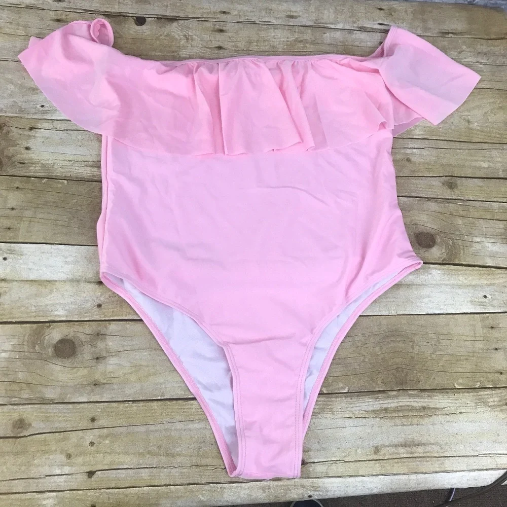 Zaful Pink Overlay Off the Shoulder Swimsu… - Picture 2 of 3